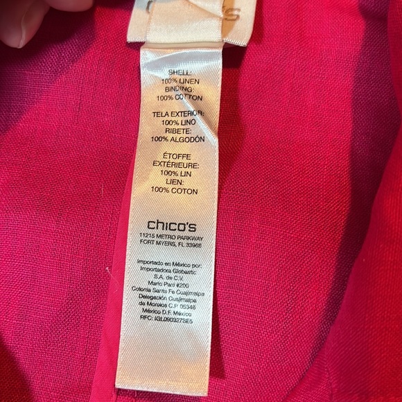 Chico’s 100% Linen Magenta Pink Eyelet Open Embroidery Broderie Anglaise Blazer - Picture 7 of 10